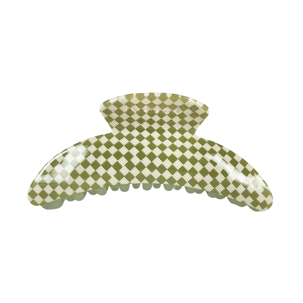Slim Hair Claw Clip — Olive Checker